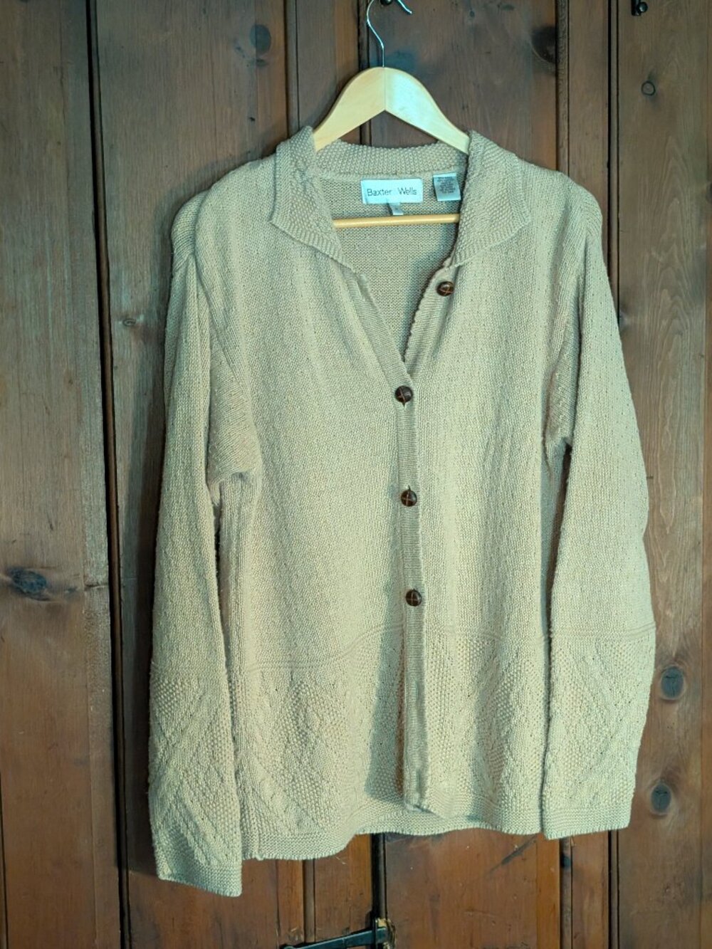 Wisdom speaks Baxter Wells Cardigan -Textured -Tan -Sz Med -Ramie55%  cotton45%